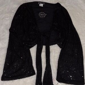 VENUS Black Sequin Tie-Front Bolero Shrug